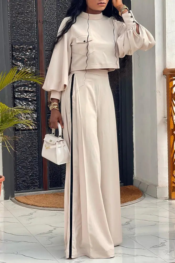 Ingvn - Casual Solid Patchwork Pocket Half A Turtleneck Long Sleeve Two Pieces Apricot / S