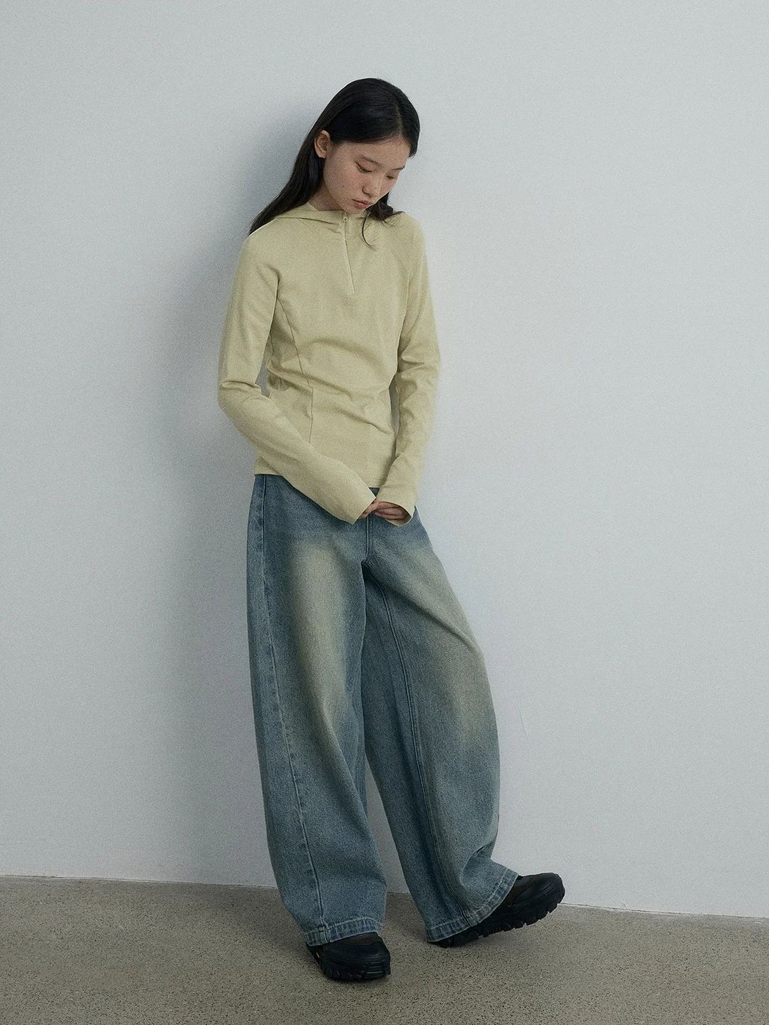 Woherb [Daihe] Autumn New Casual High Waist Retro Machete Temperament Versatile Wide Leg Contrast Color Jeans H7076-Outfit Ideas