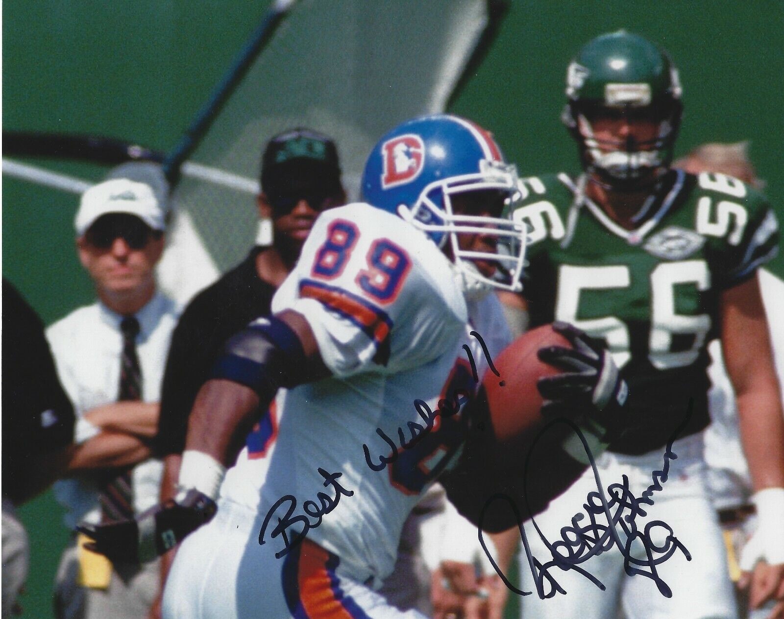 Signed 8x10 REGGIE JOHNSON Denver Broncos Autographed Photo Poster painting COA