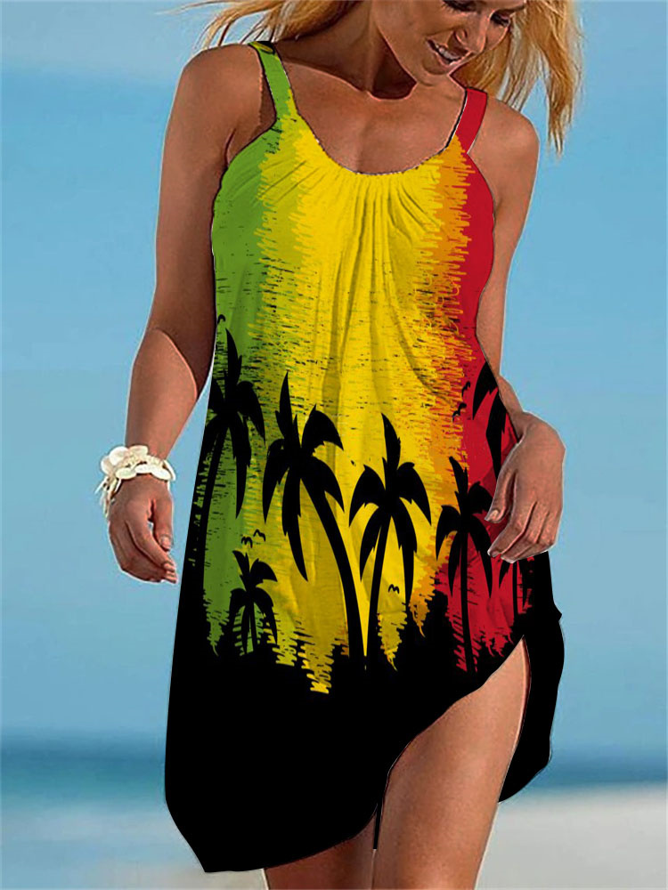 Black Pride Colorful Gradient Coconut Tree Mini Dress wearshes