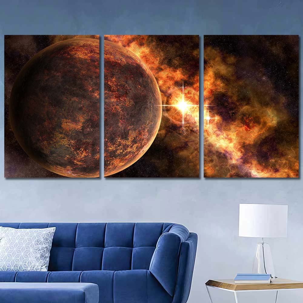Modern Style HD Picture Multi Panels Canvas Framed Decorative Print Space Digital Art Planet Ready To Hang For Room