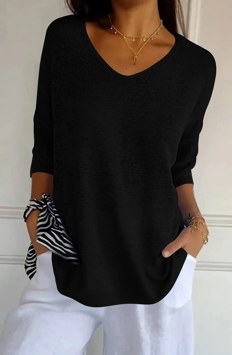 Plus Size Multicolor Thin V-neck Sweater Top VangoghDress