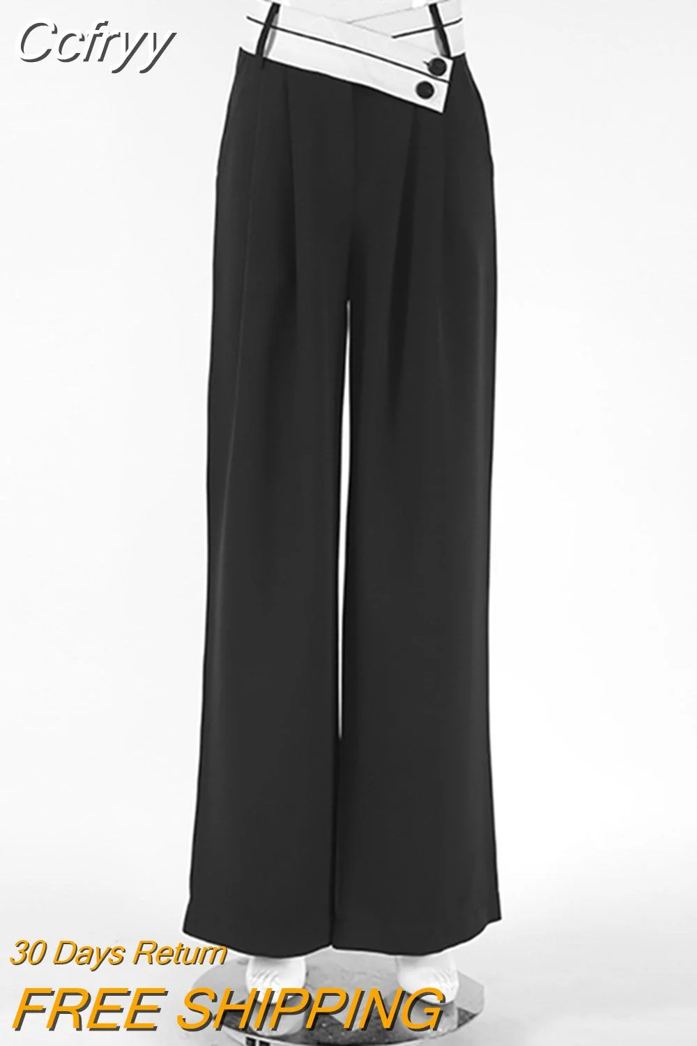 Huibahe Patchwork Wide Leg Pants Women Black Contrast Casual High Waist Pants Spring Summer 2023 Baggy Trouser Office Ladies