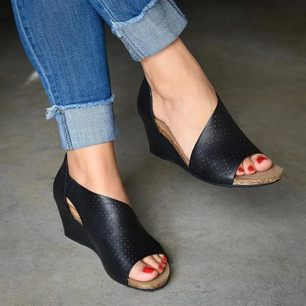 Ladies's Open Toe Leather Heels Wedge Mules Sandals Radinnoo.com