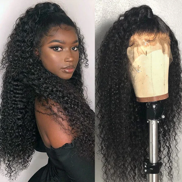 Deep Curly 360 Transparent Lace Frontal Wigs 250% Density Pre Plucked Human Hair Wigs