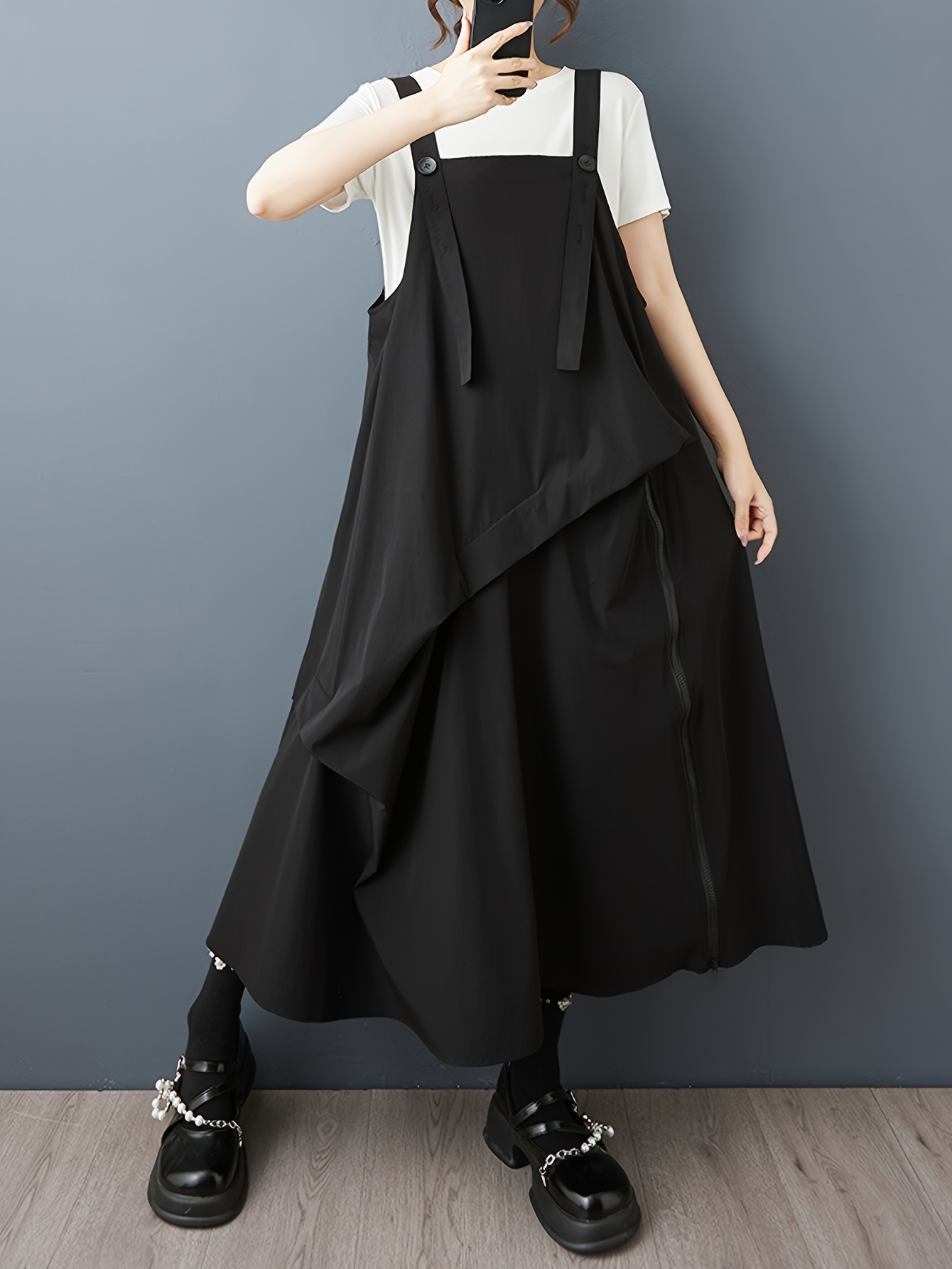 Women's Elegant Loose Fit A-Line Midi Dress With Low Neckline & Button Front - Lightweight 100% Polyester, Black & White Contrast, Spring Summer Fall Casual To Formal Wear | IFYHOME