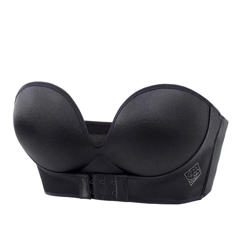 1/2 Cup Push Up Bra Front and Behind Buckle Underwear Women Sexy Deep V Strapless Stealth Brassiere Wire Free Thicken Lingerie