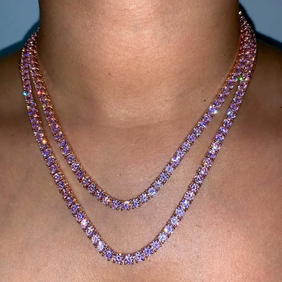 4MM Pink Tennis Chain Choker Necklace-VESSFUL