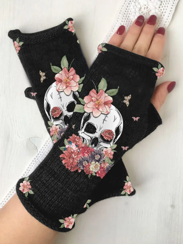 Punk horrible printed knitted warm gloves