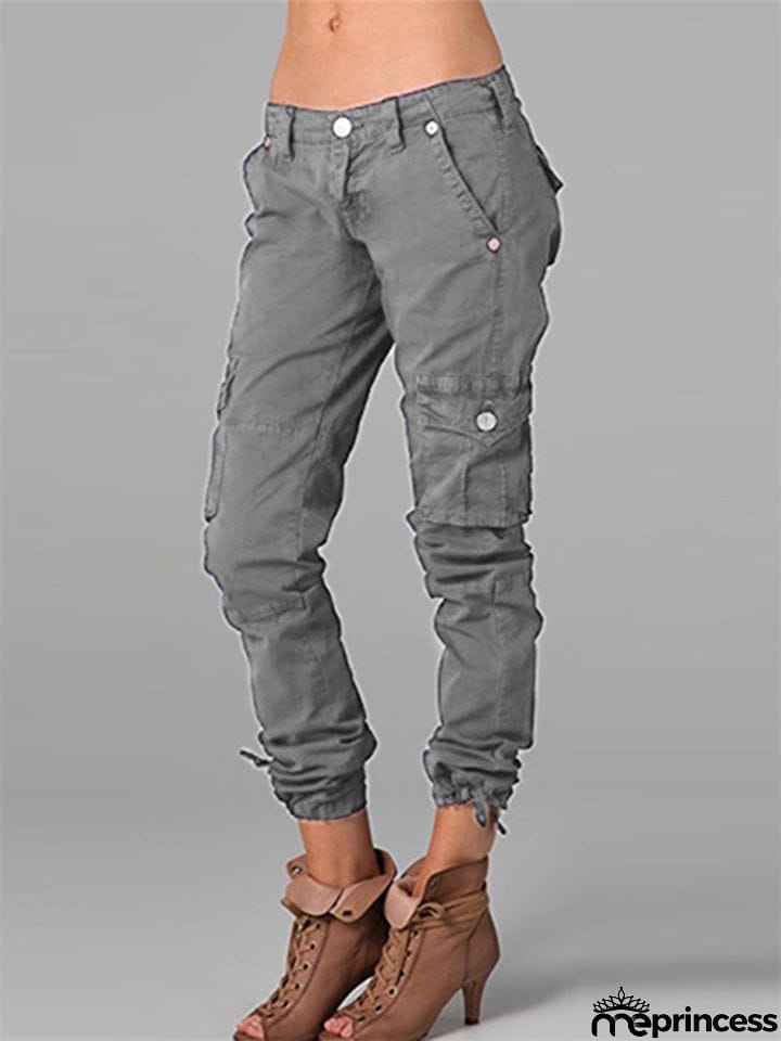 Female Fit Streetwear Punk Solid Mid-rise Pants