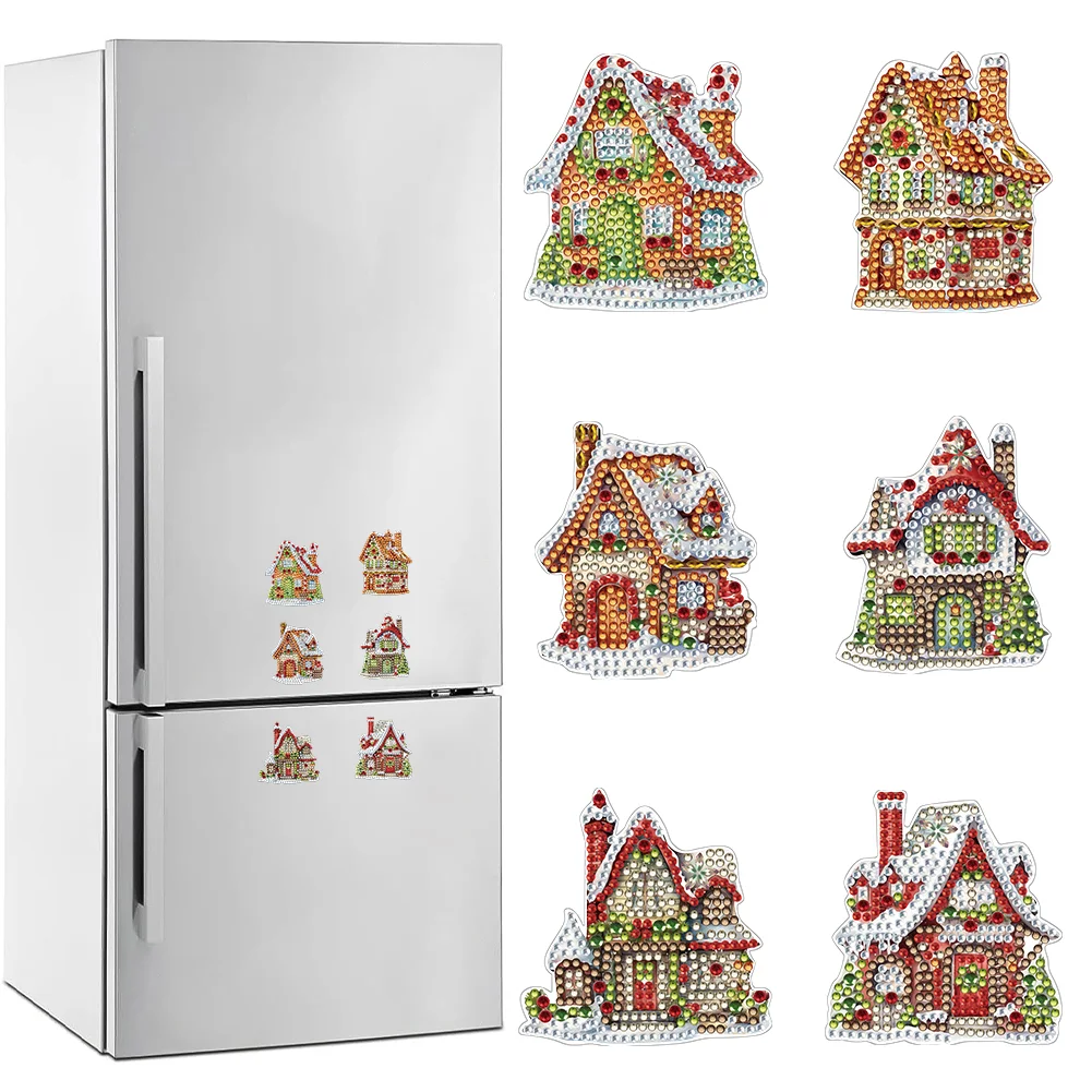 6Pcs Winter Cottage Special Shape Diamond Painting Fridge Magnets for Home Decor