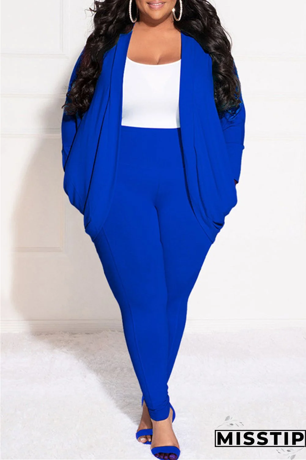 Burgundy Casual Solid Cardigan Pants Cardigan Collar Plus Size Two Pieces