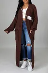 Women's Long Knit Solid Color Dual Pocket Cardigan