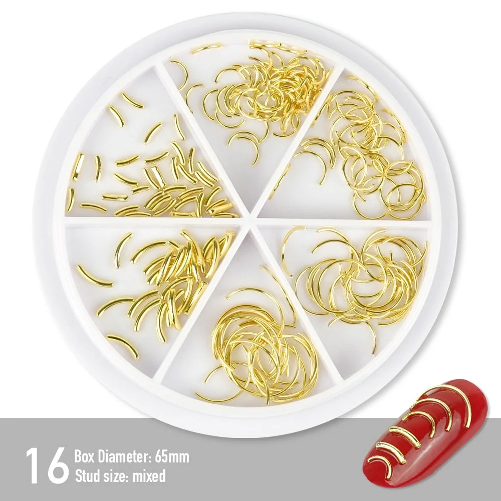 [Beautizon] 6 Grids Mixed Steel Studs Stars moons triangles Charms Nails DIY Accessories Nail Decoration Nail Art Rhinestones