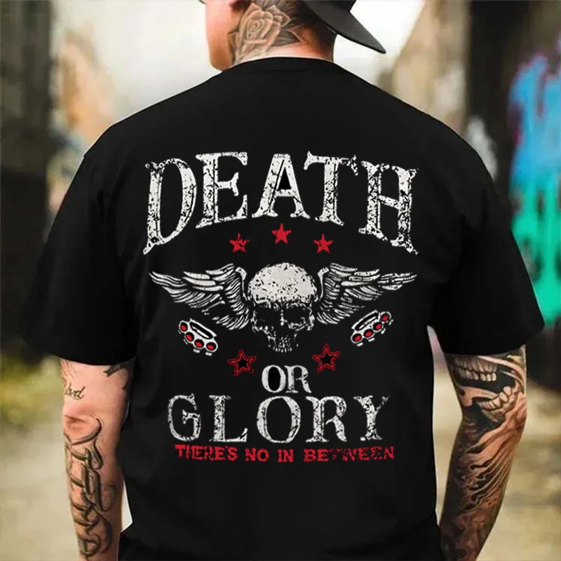 DEATH OR GLORY Skull with Wings Black Print T-Shirt