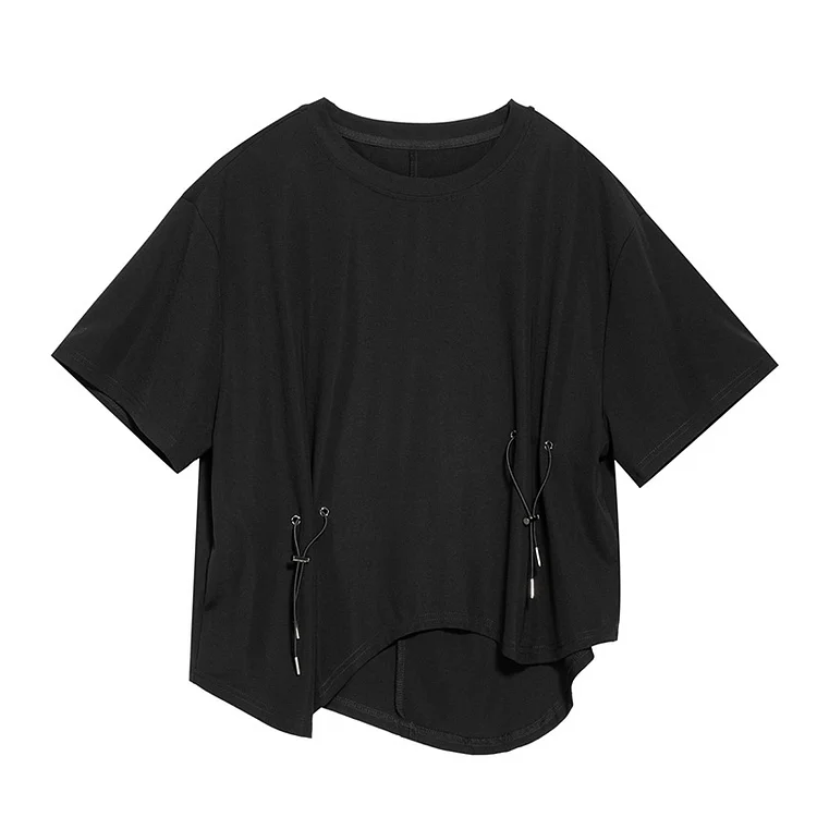 Dark Style Solid Color Round Neck Short Sleeve T-shirt - yankia