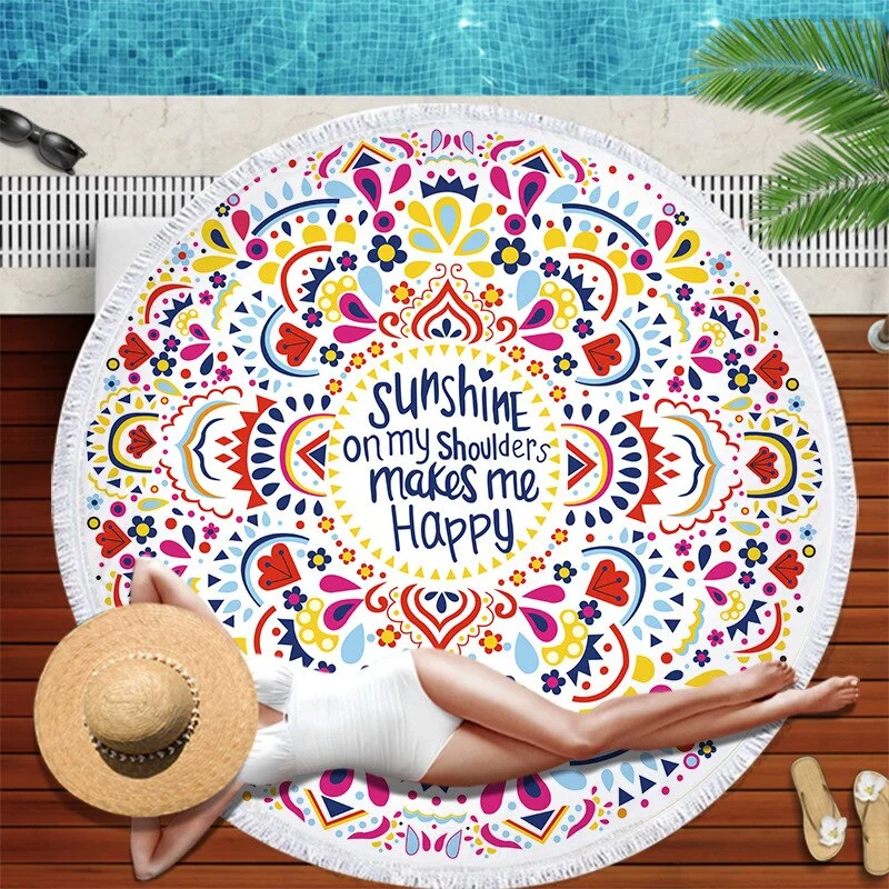 Dropshipping Chakra Beach Towel Tassel Toalla Mandala Tapestry Sunblock Round Cover-Up Bath Towel Lotus Bohemian Yoga Mat 150cm