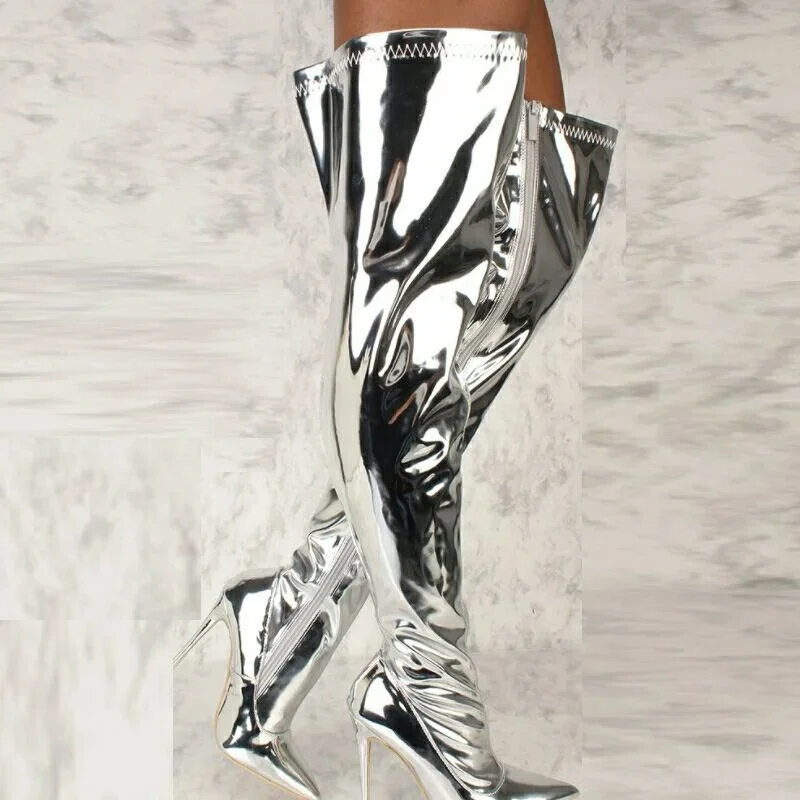 Yyvonne Sexy Mirror Bright Woman Over Knee Boots Fashion Show Night Club Super High And Fine And Female Boots Large Size