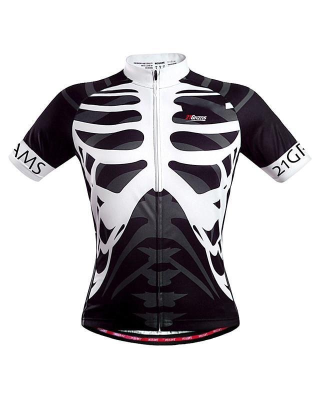 Men's Short Sleeve Cycling Jersey Polyester Black / White Skeleton Bike Jersey Top Mountain Bike MTB Road Bike Cycling Breathable Quick Dry Back Pocket Sports Clothing Apparel / Stretchy - VSMEE