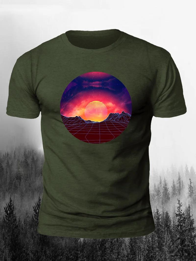 Vintage Neon Sunset Print Short Sleeve Men's T-Shirt in  mildstyles