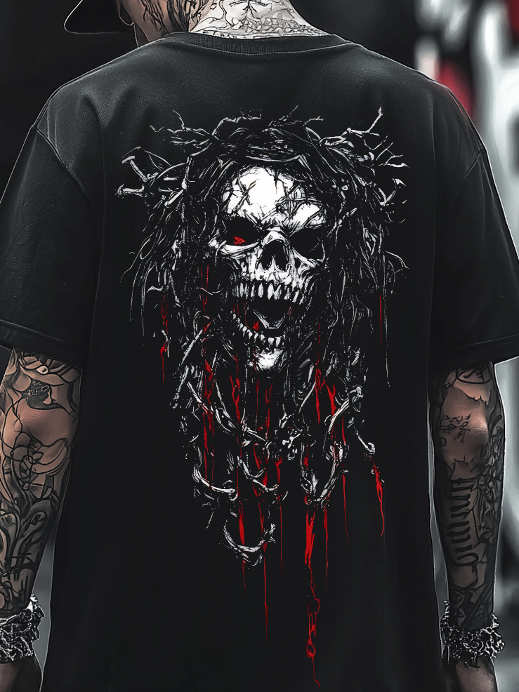 Shoptechwear Art Satanic Skull Blood Oversized Unisex Casual T-shirt