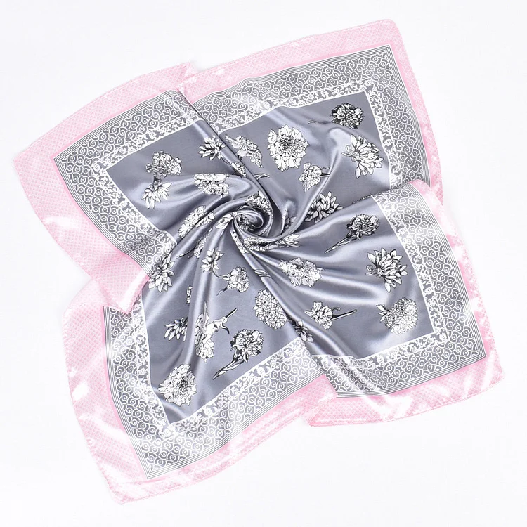 Fashion Grey Daisy Print Silk  Scarf  Flycurvy [product_label]