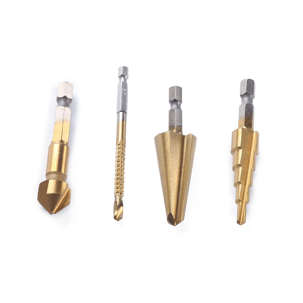 

4pcs/Set HSS Taper Groove Step Drill Bits with Hex Shank Wood Hole Cutter, 501 Original