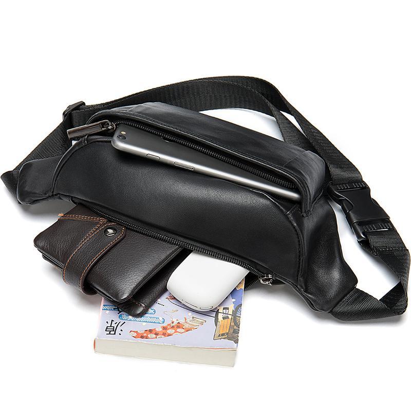 Simple Leather Sports Chest Bag Solid Color Soft Retro Waist Bag Crossbody Bag