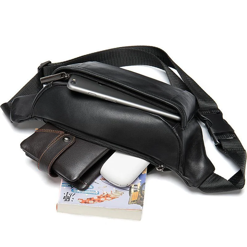 Simple Leather Sports Chest Bag Solid Color Soft Retro Waist Bag Crossbody Bag