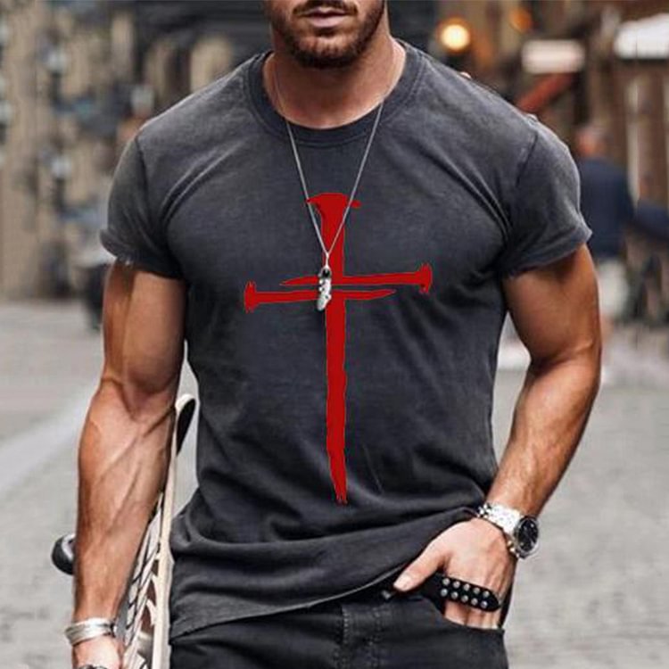 BrosWear Men's Hipster Cross Faith Print T-shirt grey