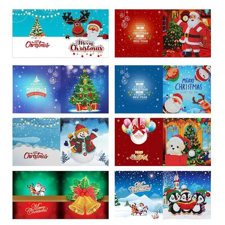 8pcs DIY Special Shaped Crystal Rhinestone Diamond Painting Christmas Greeting Card Gifts