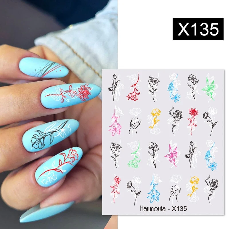 2022 NEW Gold Bronzing Slider Nail Art 3D Decals Decoration Flower Leaves Nail Art Sticker DIY Manicures Transfer Decals Foil-Nail Inspo