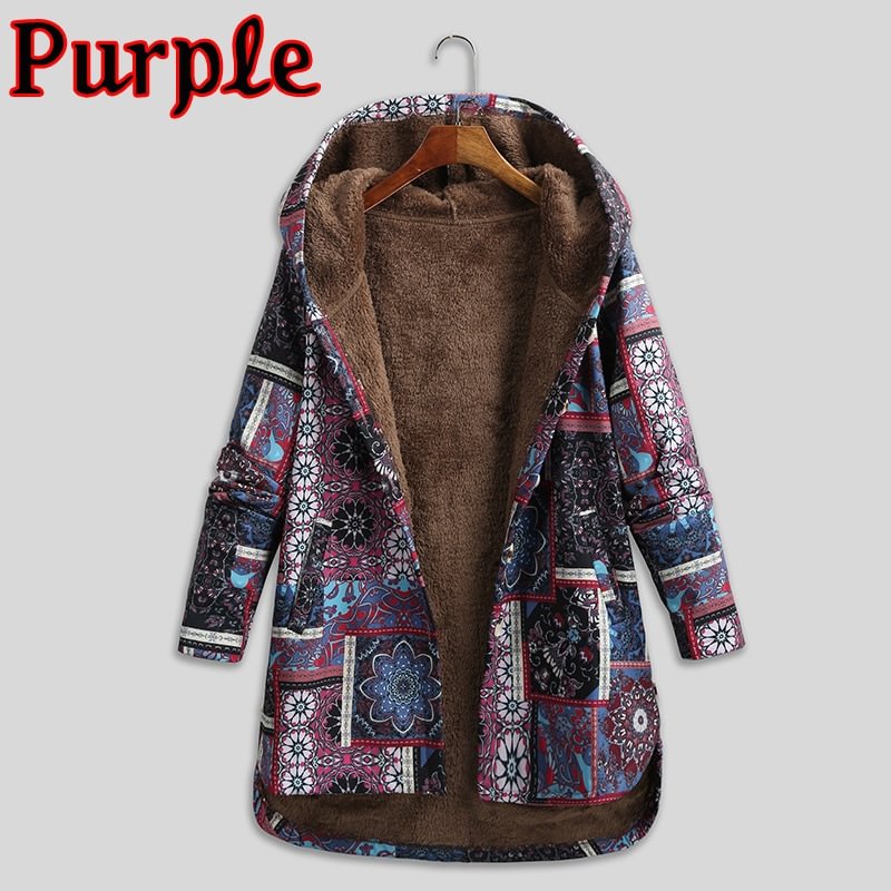 Vintage Split Ethnic Style Floral Print Size Coat