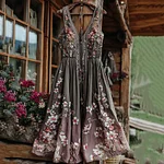 Women's Boho Floral Art V Neck Comfy Midi Dress - Image 2