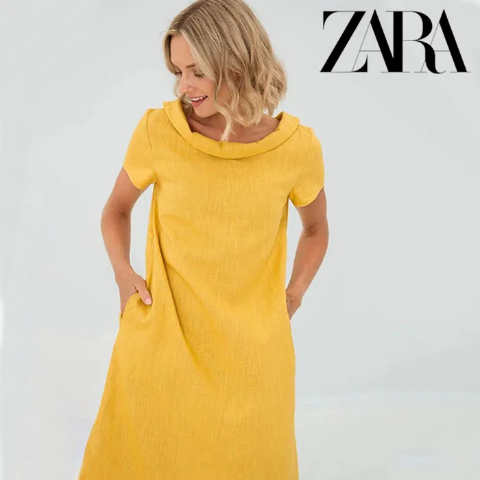 💃ZARA2025 új stílus - pamut és lenvászon női nyári ruha rövid ujjúval, laza és hétköznapi
