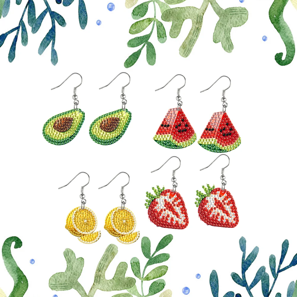 4 Pairs Fruits Double Sided Diamond Painting Earrings DIY Earrings Making Kit