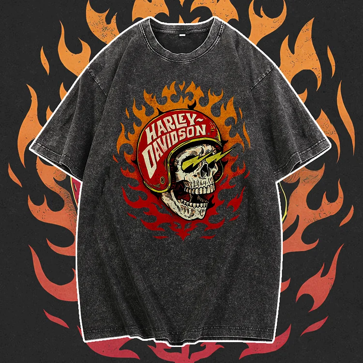 Davidhawaii100% Cotton Casual Mens Motorcycle Skull Street T-Shirt - 100% Cotton