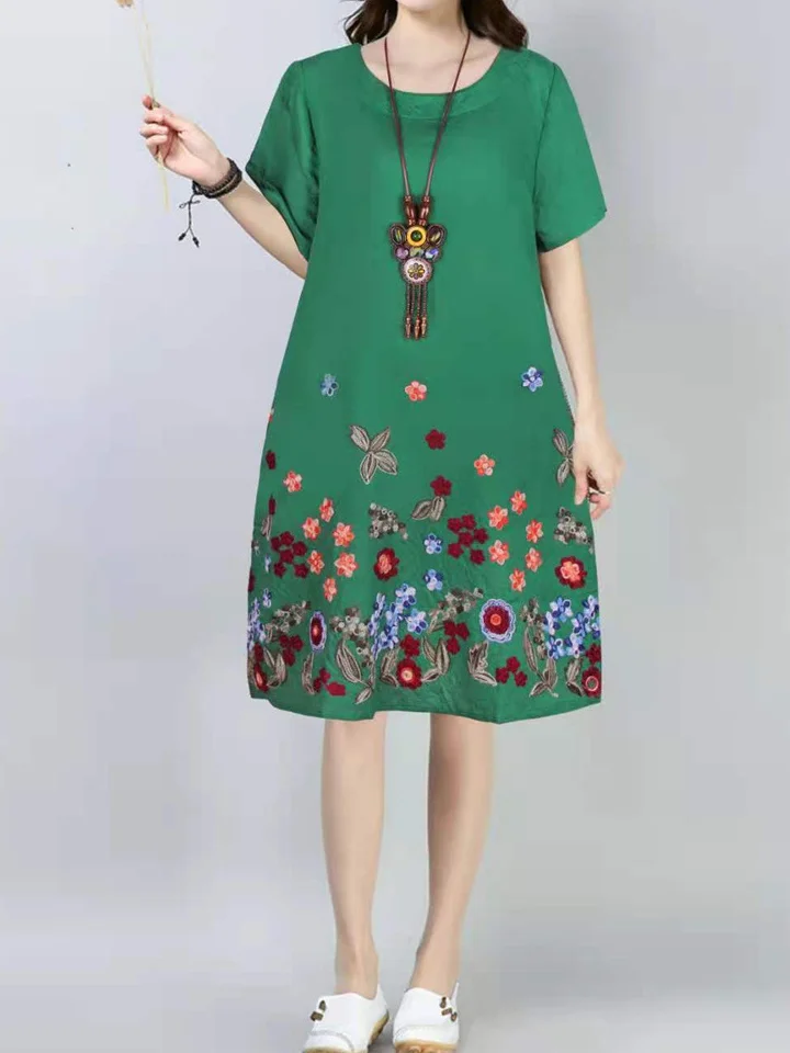 Plus Size Women Embroidery Dresses Vintage Beach Party Sundress S-5Xl