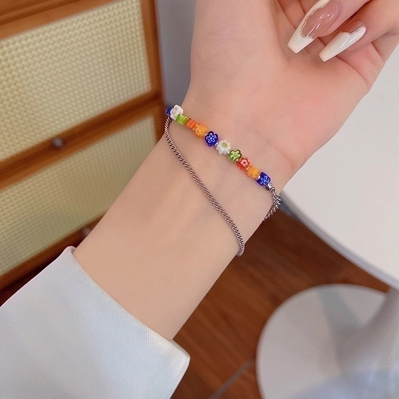 Elegant Lady Heart Shape Flower Bow Knot Titanium Steel Plating Inlay Rhinestones Bracelets