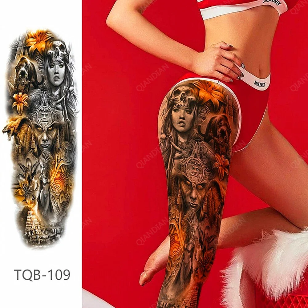 Full Arm Temporary Tattoo Lady Gun Eye Flower Tiger Lion Skull Eagle Women Body Leg Waterproof Sticker Cool Man Totem Sleeve