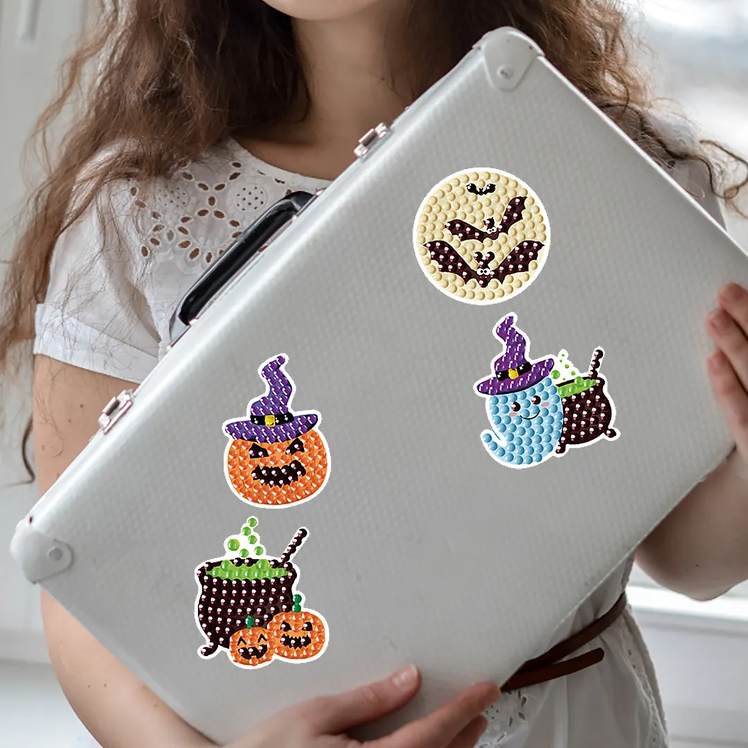 DIY Diamond Painting Sticker Diamond Art Stickers Arts and Crafts Decorative Diamond Stickers for Birthday Party Halloween Christmas Gifts (Halloween Pumpkin)