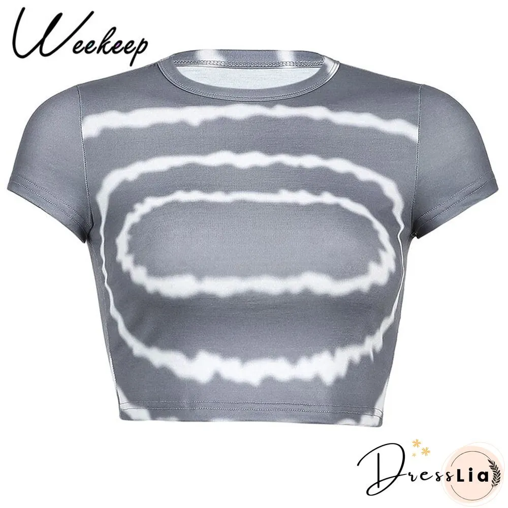 Womens White Short Sleeve Shirt Cropped Embroidery O-Neck Knitted T-Shirt