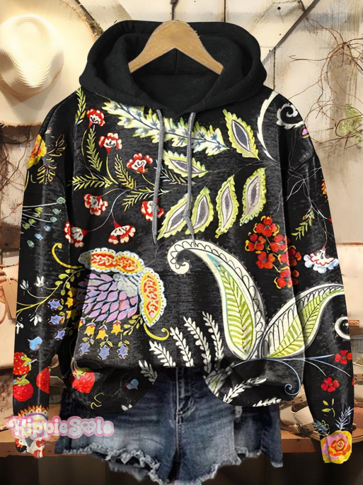 Vintage Floral Print Casual Hoodie Sweatshirt Multicolor / S