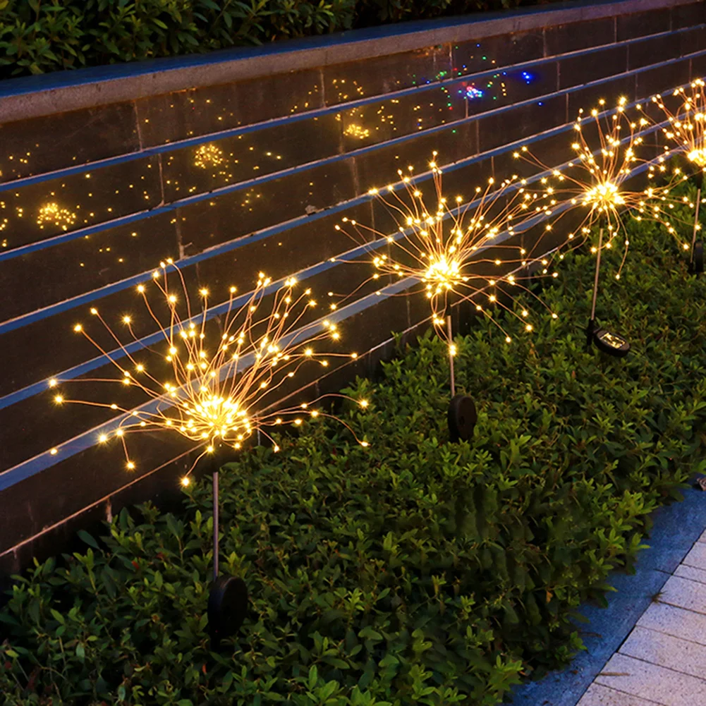 LED Solar Firework Lamp Outdoor Garden Lawn Stake String Light (Warm White)