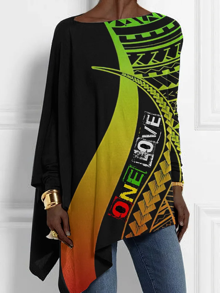 One Love Reggae Geometry Bat Sleeve T Shirt