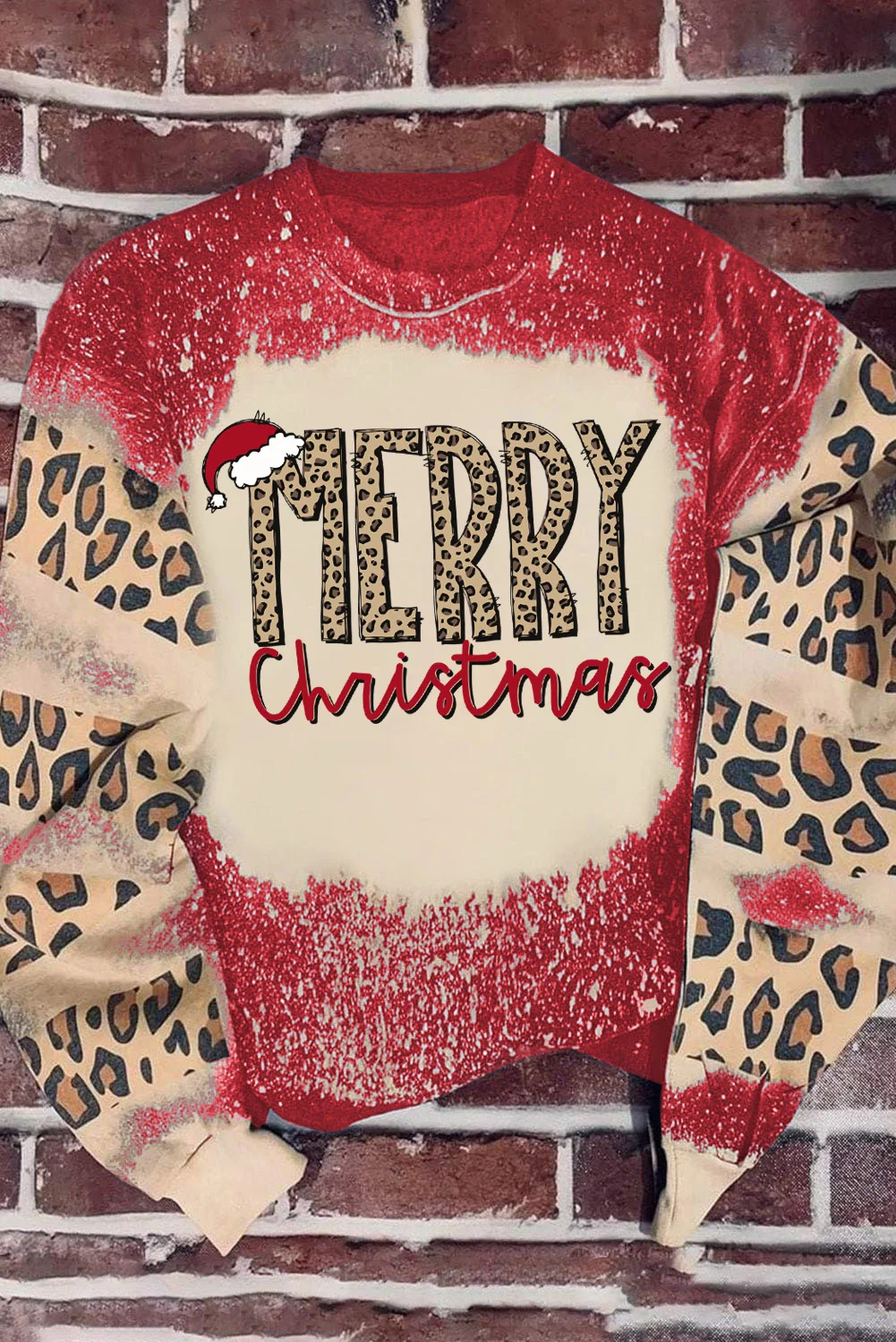 Red MERRY Christmas Leopard Color Block Sweatshirt | IFYHOME