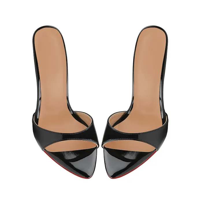 120mm Women's Sandals Removable Chain Ankle Strap Pointed Toe Mules Heels-vocosishoes