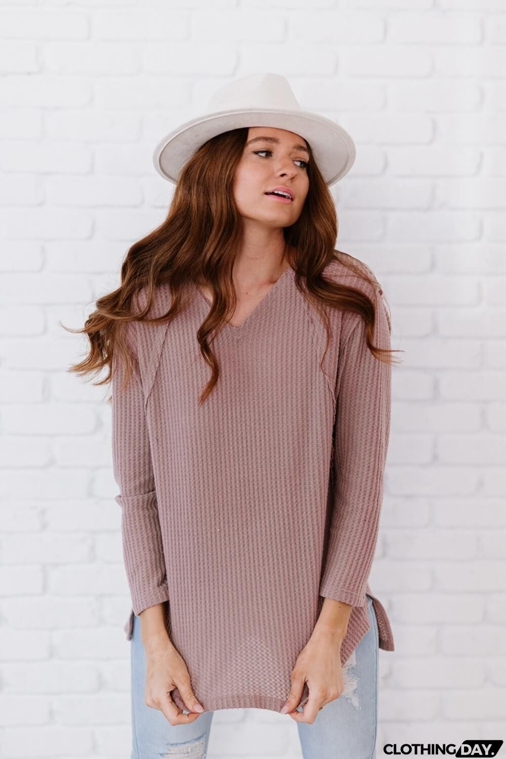 Jodifl Stay Awhile Full Size Run Waffle Knit Tee