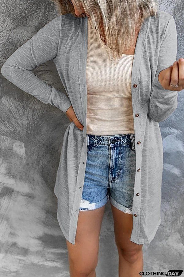 Mid-length Knitted Long Sleeve Single-breasted Cardigan