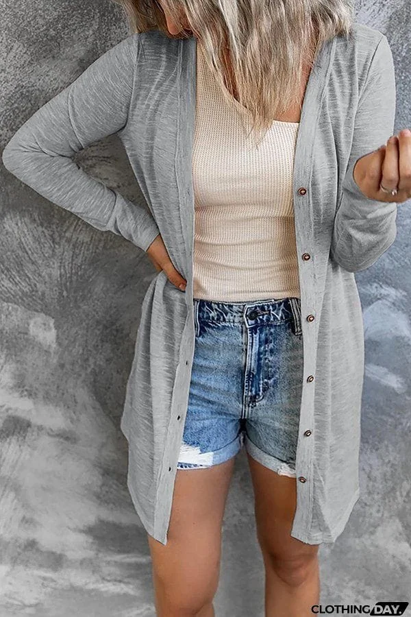 Mid-length Knitted Long Sleeve Single-breasted Cardigan